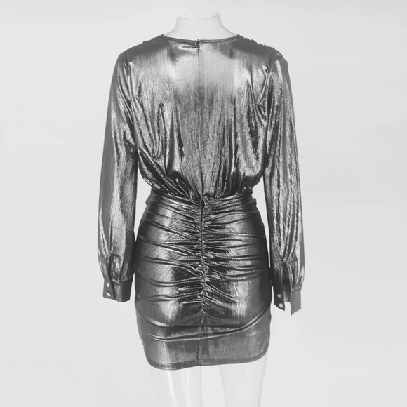 NEW! Silver Holiday Party Dress - Deep Plunge - Picture 5 of 6